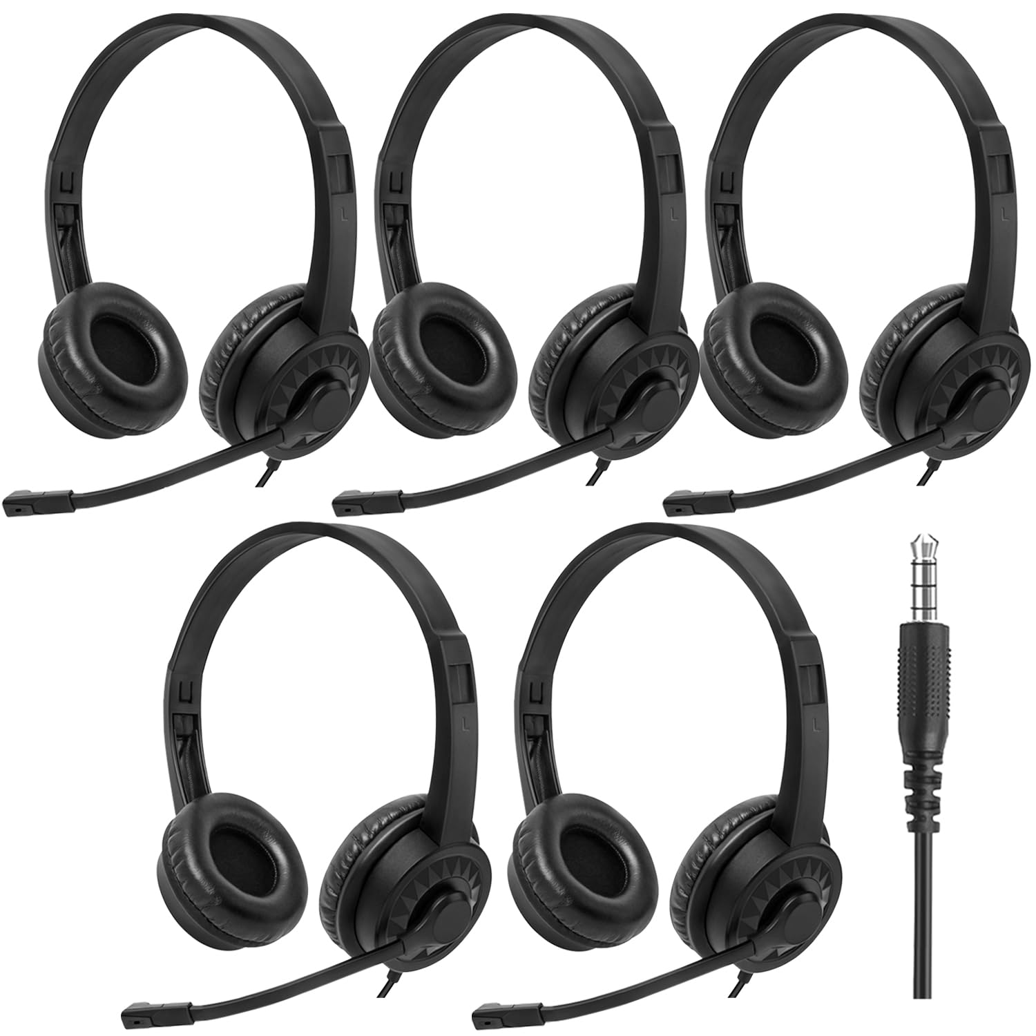Xosda Headsets With Microphone 5 Pack Bulk  Noise Canceling Computer Headphones For School, Office, Meetings, Chat, 3.5Mm Wired
