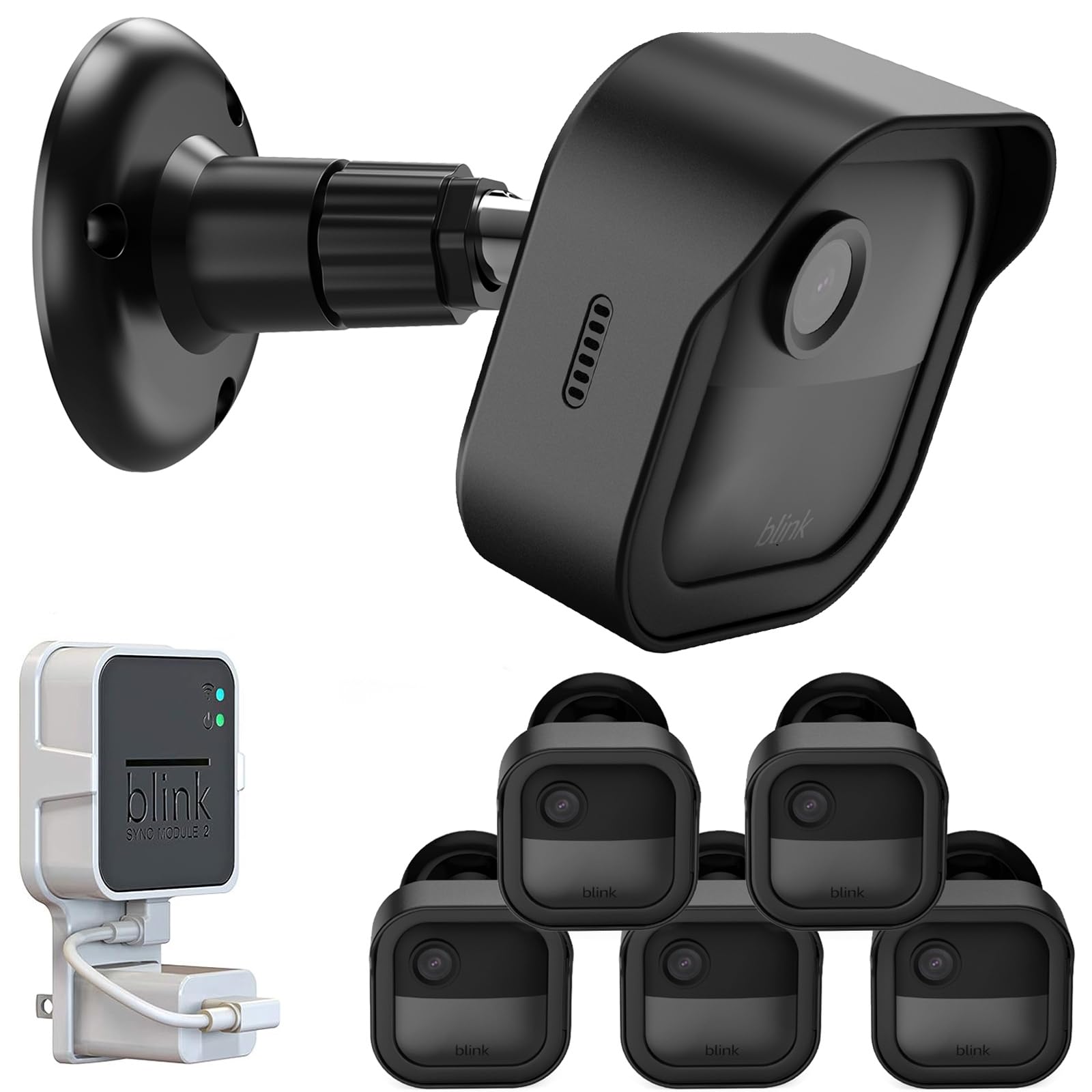 Blink Outdoor 4 (4Th Gen) Wall Mount, Weatherproof Protective Cover And 360 Degree Adjustable Mount With Blink Sync Module 2 Outlet Mount For Blink Outdoor Indoor Security Camera (Black, 5 Pack)