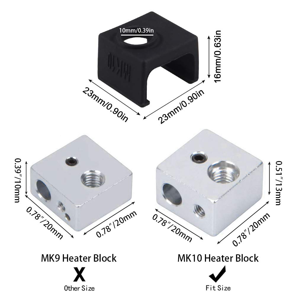 3D Printer Mk10 Silicone Socks, Aokin 3 Pcs Mk10 Heater Block Silicone Cover For Wanhao Duplicator I3 Makerbot 2 Qidi Tech Flash