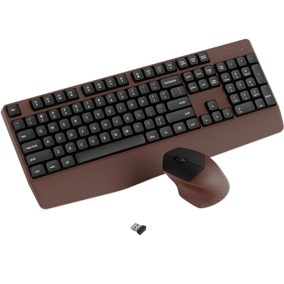 Ergonomic Wireless Keyboard and Mouse Combo with Wrist Rest (Black Coffee)
