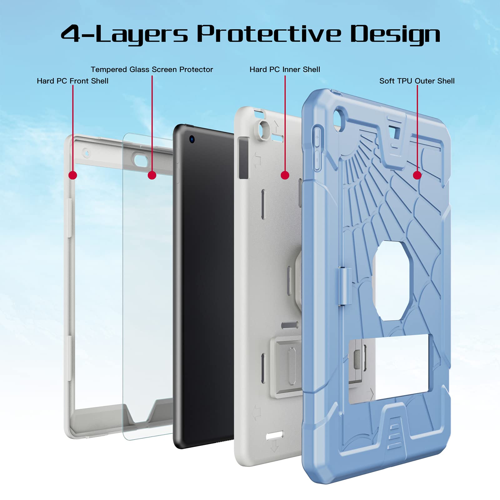 Tsqqst Case For 9Th 8Th 7Th Generation 10.2 Inch 2021 2020 2019 For Kids With Glass Screen Protector | Shockproof Stand Case Cov