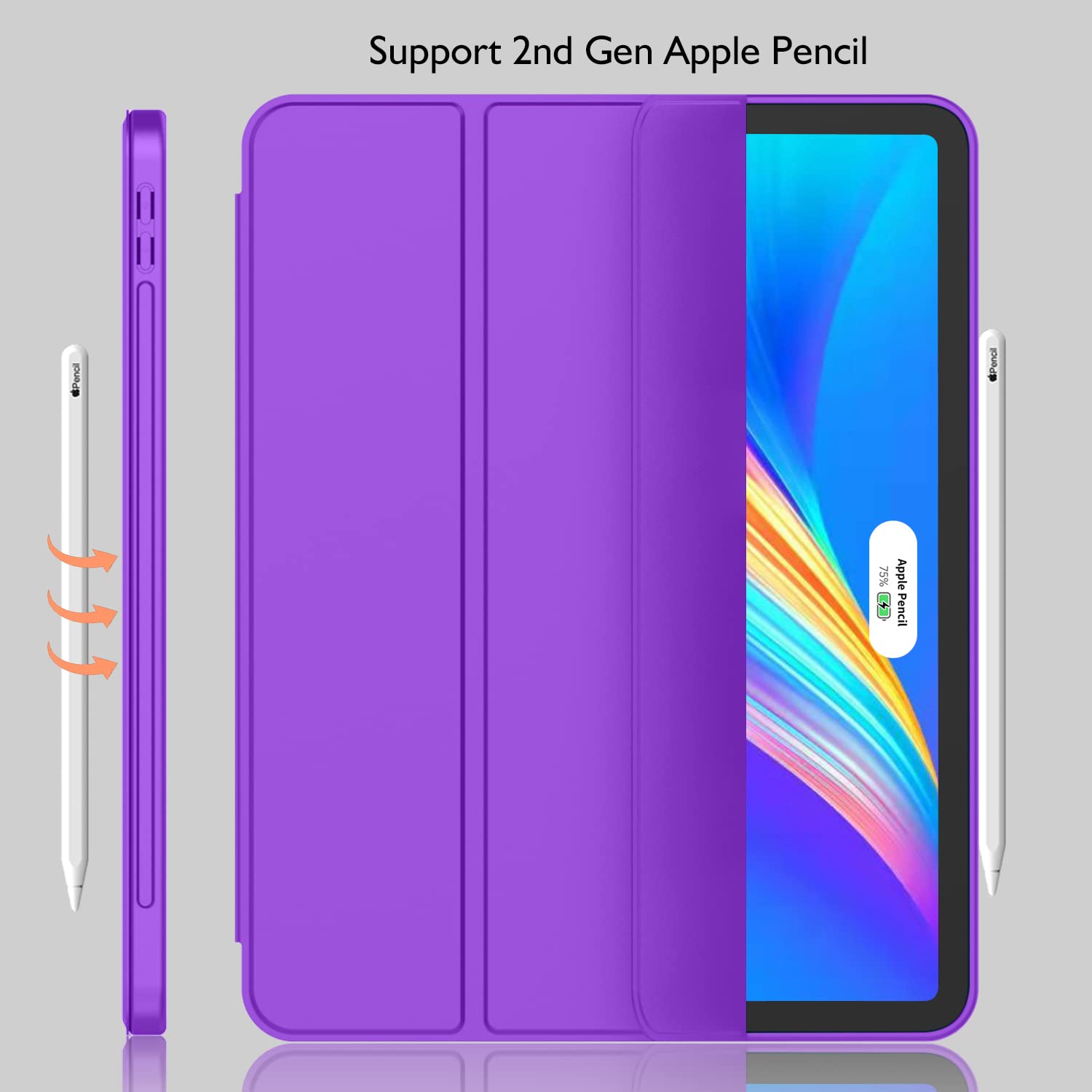 Imieet New Ipad Pro 11 Inch Case 2022(4Th Gen)/ 2021(3Rd Gen) With Pencil Holder [Support Ipad 2Nd Pencil Charging/Pair],Trifold Stand Smart Case With Soft Tpu Back,Auto Wake/Sleep(Grape Purple)