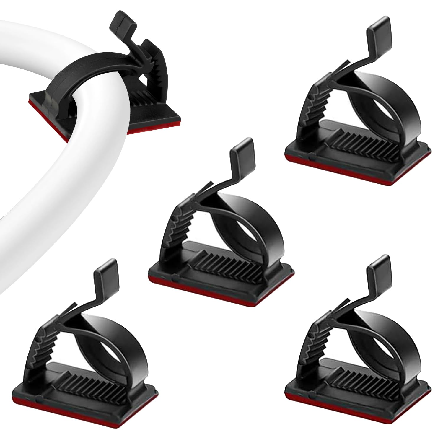 Soulwit 50Pcs Adjustable Cable Management Clips, Adhesive Organizers Sticky Wire Clips Cord Holder For Tv Pc Ethernet Under Desk