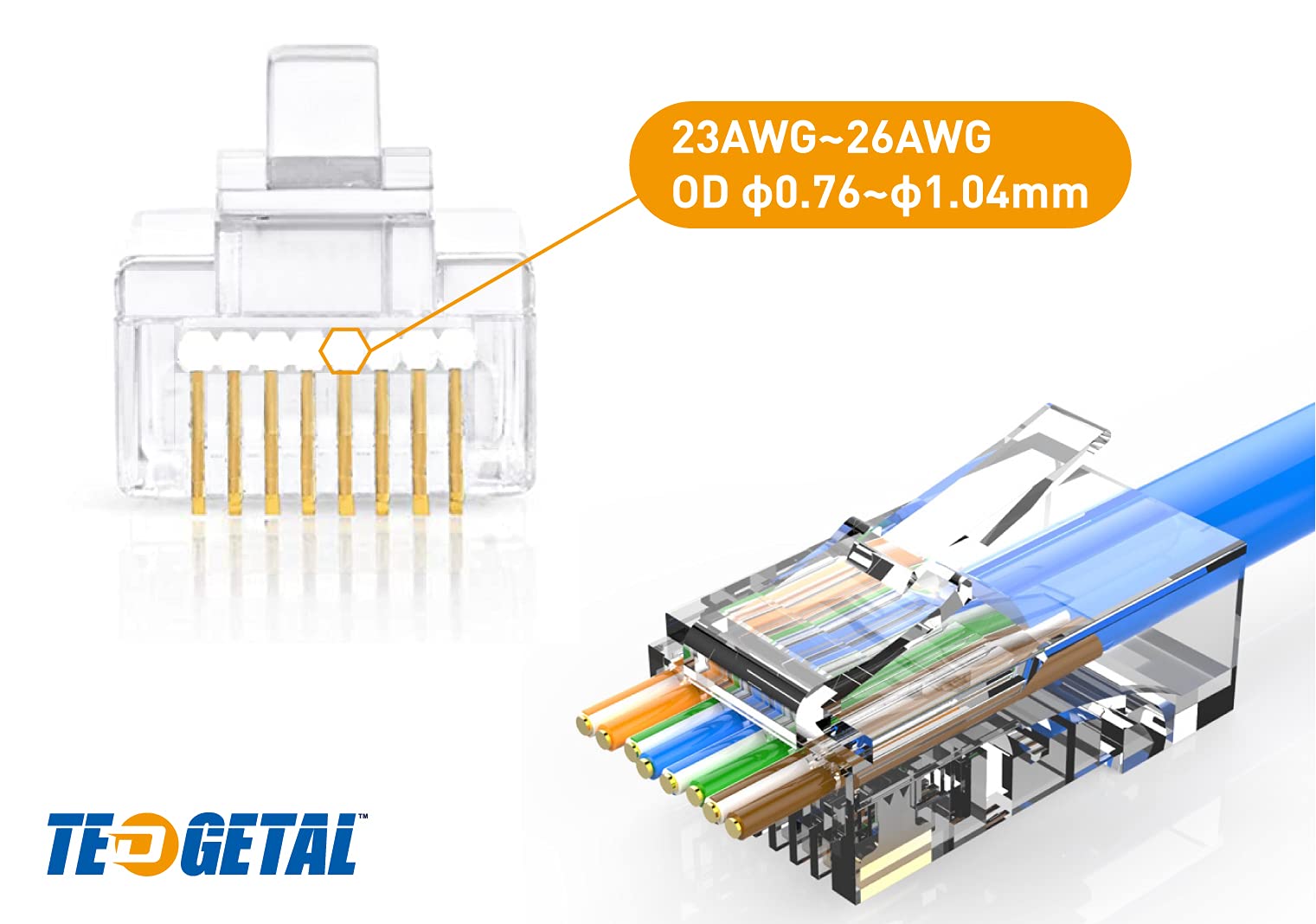 Tedgetal Rj45 Cat5E Connectors 100 Pack Cat5 Ends 8P8C Ethernet Pass Through Plug Gold Plated