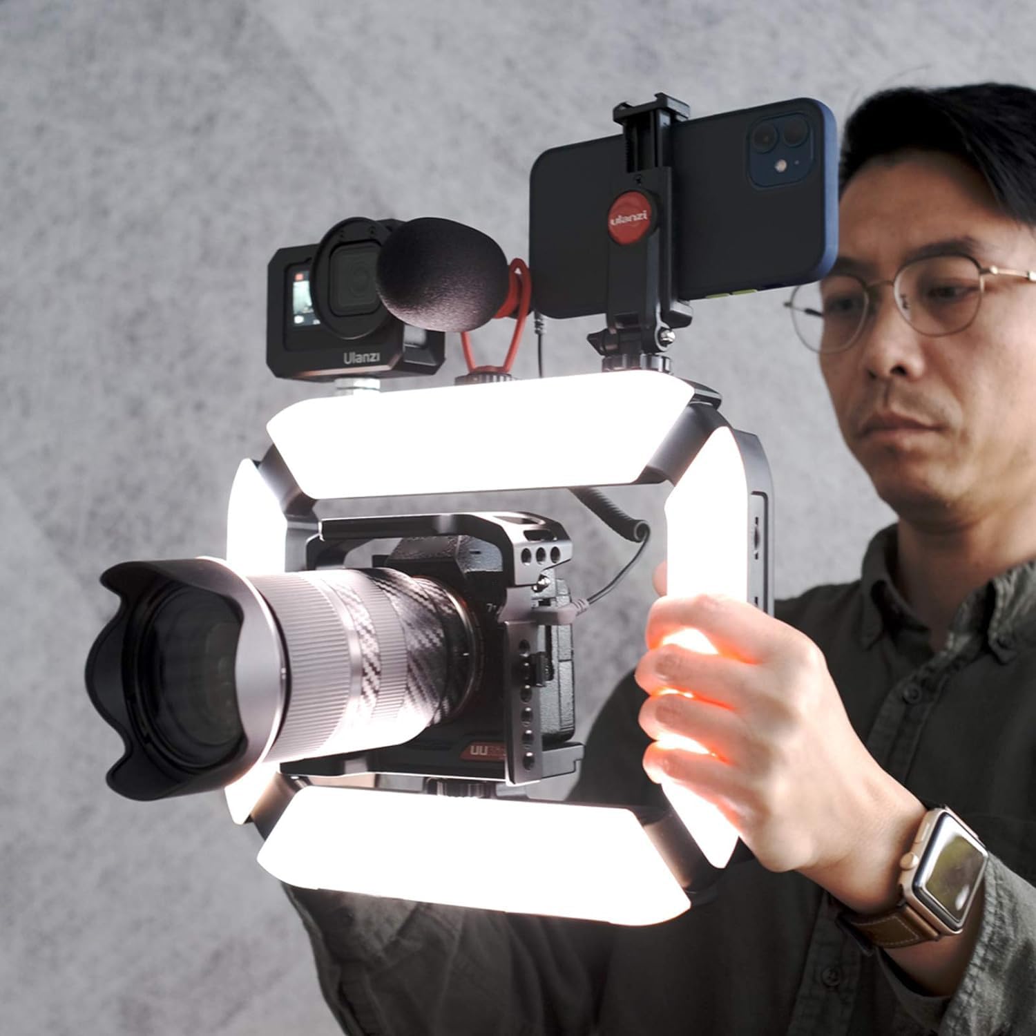 Smartphone Video Rig Pictron U200 Handheld Led Ring Light Selfie Light Phone Video Stabilizer For Camera, Smartphone, Gopro, You