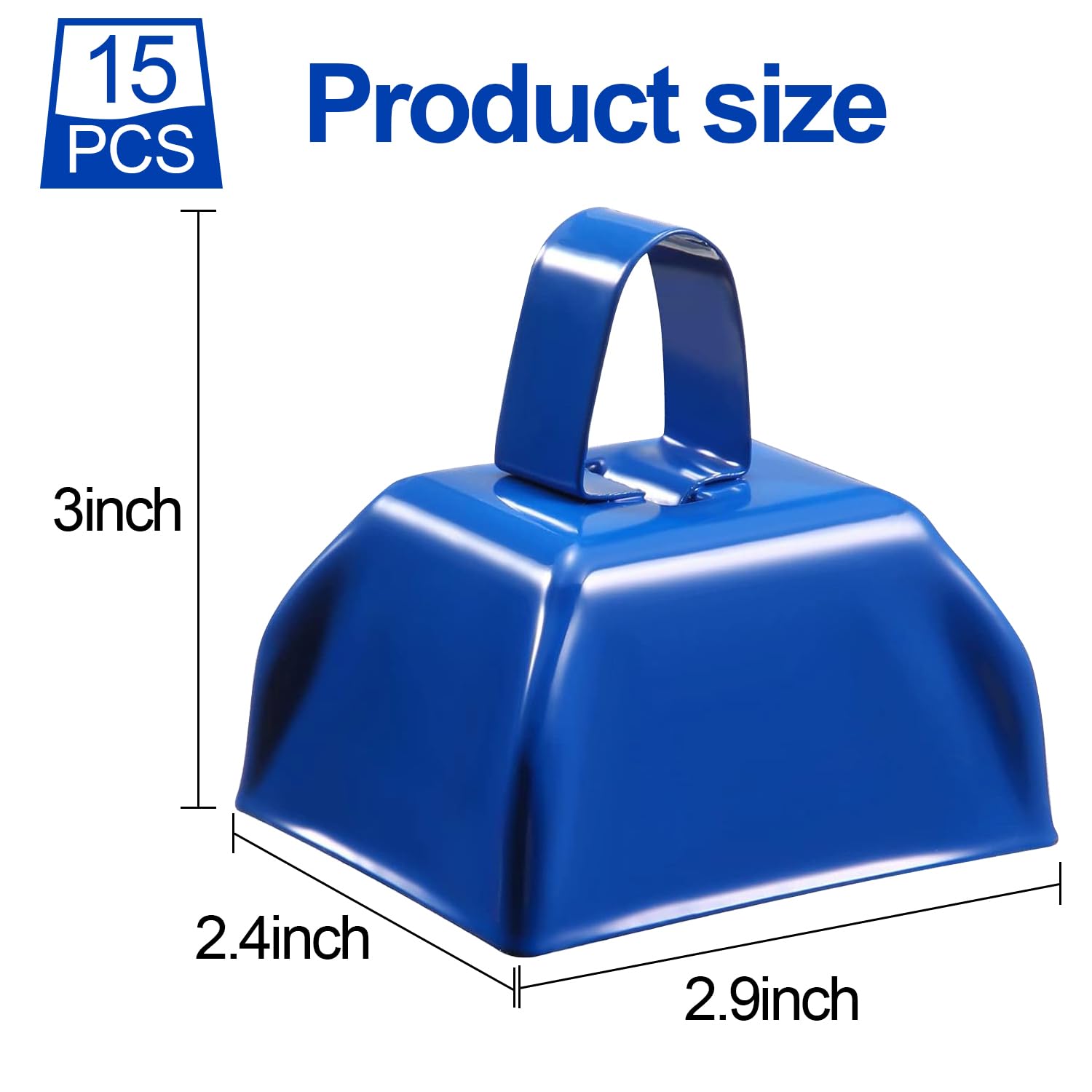 Losyhu 15 Pack Metal Cowbells 3 Inch Blue Cow Bells Noise Makers Loud Cow Bell With Handles, Small Cowbell Hand Percussion Cowbe