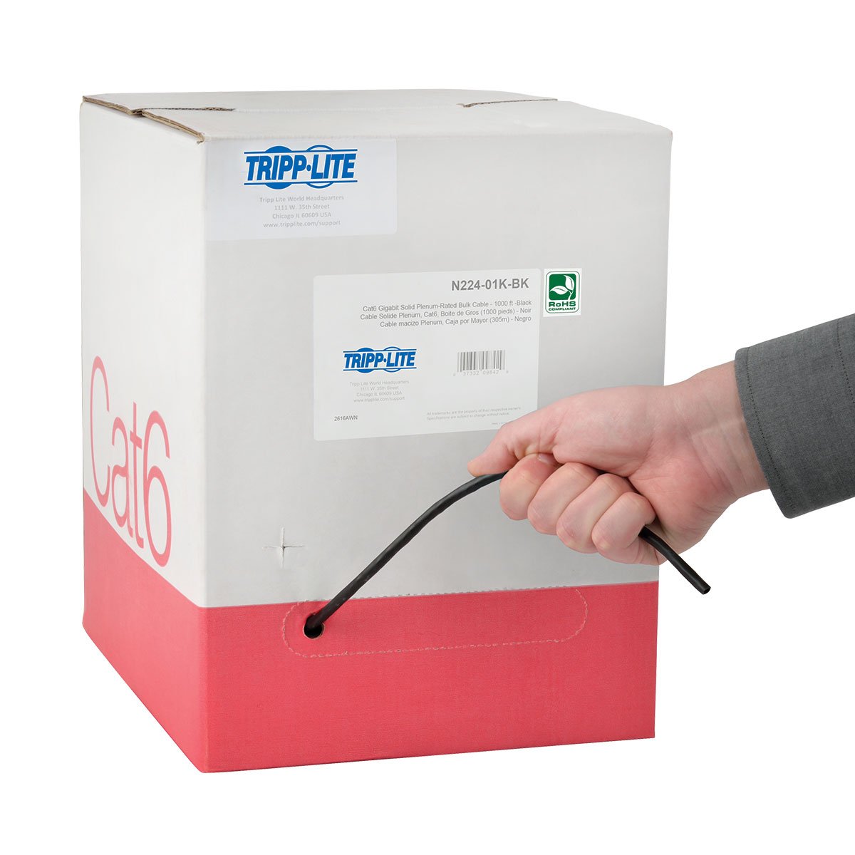 Tripp Lite Cat6 Bulk Solid Core Cable, Plenum Rated Pvc (Cmp), Gigabit, Black, 1000 (N224 01K Bk)