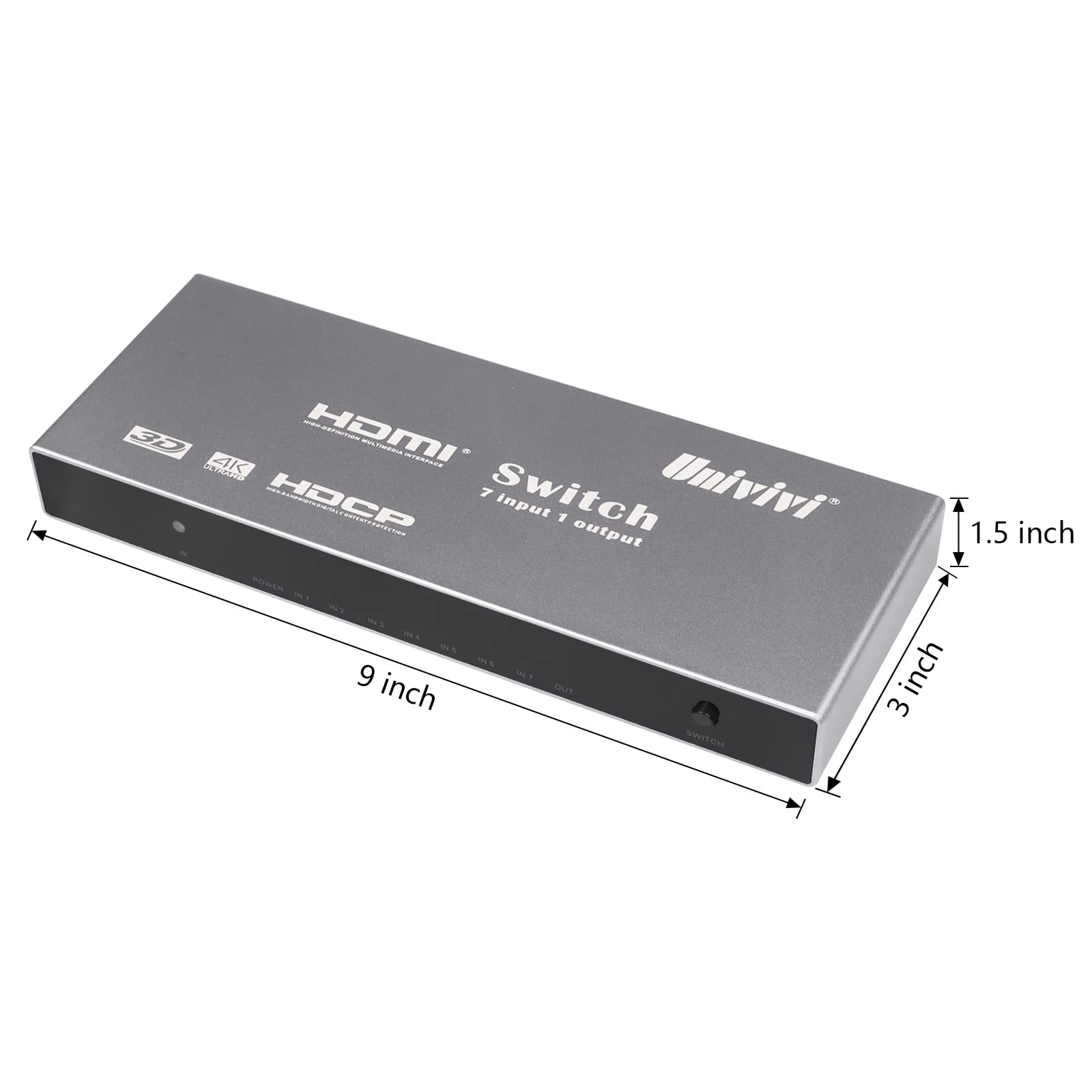 Univivi Hdmi Switch With Remote 7 In 1 Out Hdmi Switcher 4K@60Hz Hdmi Selector Hdmi Hub Supports Ps4, Computer, Apple Tv, Blu Ra