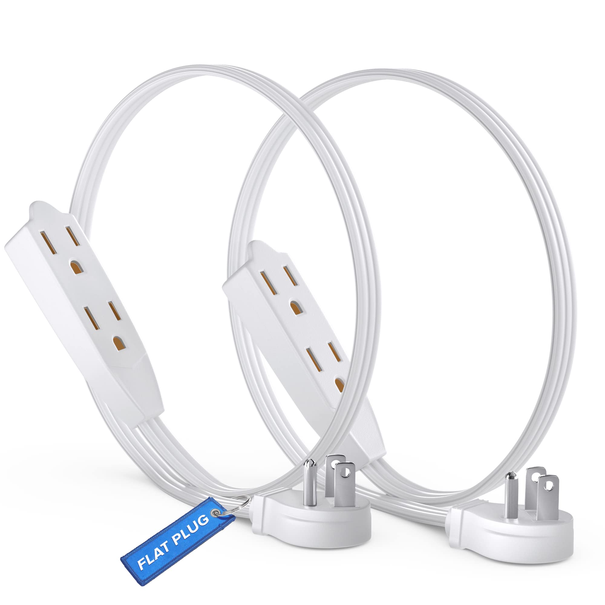 Maximm Cable 3 Feet Flat Plug Extension Cord/Wire, Multi Outlet   3 Prong Angled Plug Extension Cord   White Ul Certified (2 Pack)