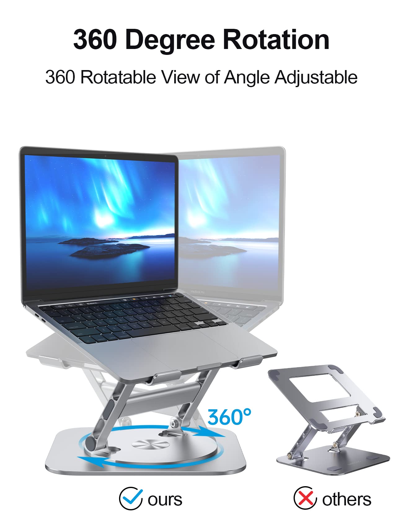 Mchose Laptop Stand For Desk, 360 Rotating Base Aluminum Computer Stand Ergonomic Laptop Riser Notebook Holder Fits Up To 17 Inc