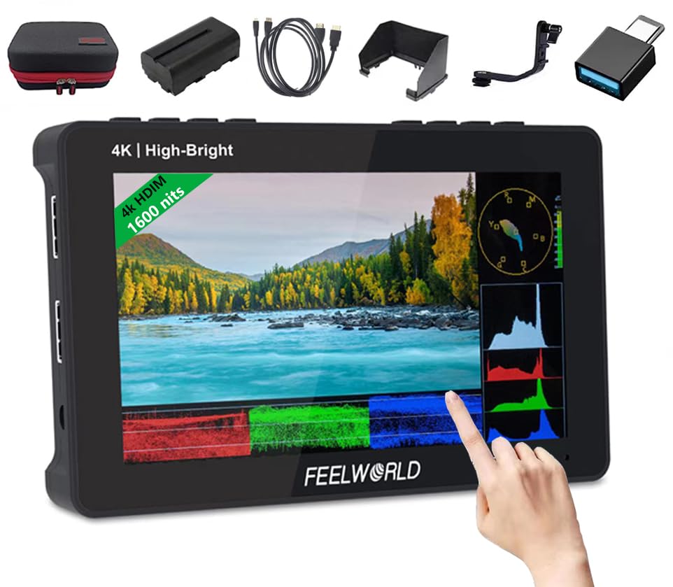 Feelworld F6 Pro +Battery +Charger+Carry Case 5.5 Inch 4K Hdmi 1600Nits Touchscreen Dslr Camera Field Monitor With 3D Lut F970 E