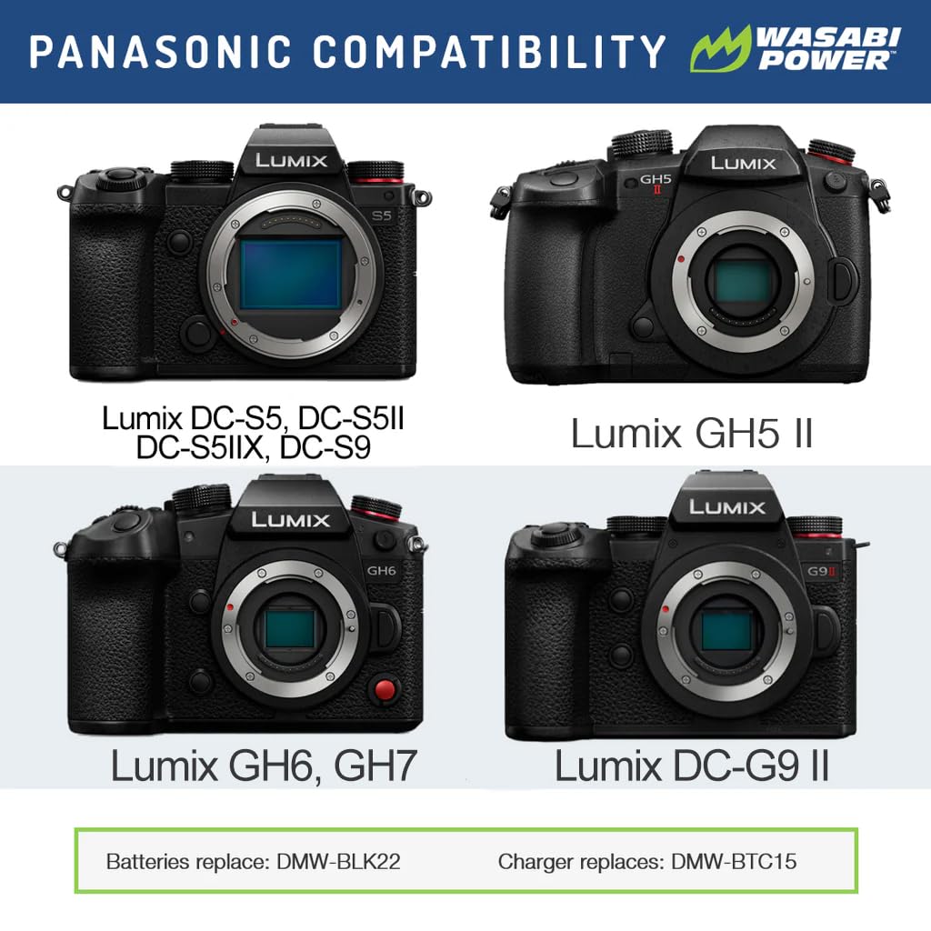 Wasabi Power Battery (2 Pack) And Usb C Dual Battery Charger For Panasonic Dmw Blk22 And Panasonic Lumix Dc S9, Dc G9 Iidc S5, D