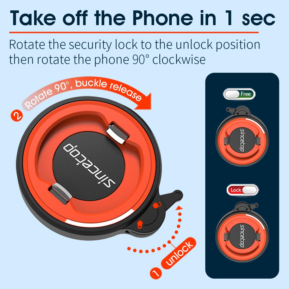 Sincetop Car Phone Holder Mount, Cell Phone Mount For Car Dashboard Windshield, 3 In 1 Super Suction Cup With Strong Sticky Gel,