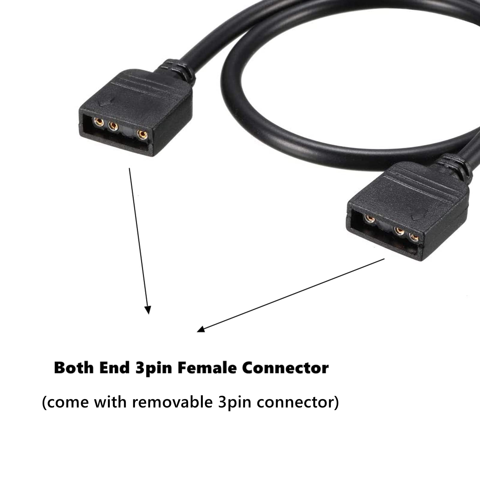 Besvalo Rgb Extension Cable 3 Pin, Computer Motherboard Argb Interface Extension Cable Female Connetor, 5 V Argb 3 Pin Connector 1 3