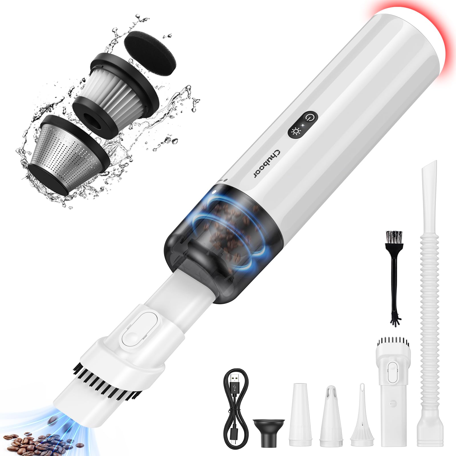 Chuboor Car Vacuum Cleaner High Power Cordless Rechargeable, 13000Pa Powerful Handheld Vacuum, Portable Mini Vacuum With Led Sos