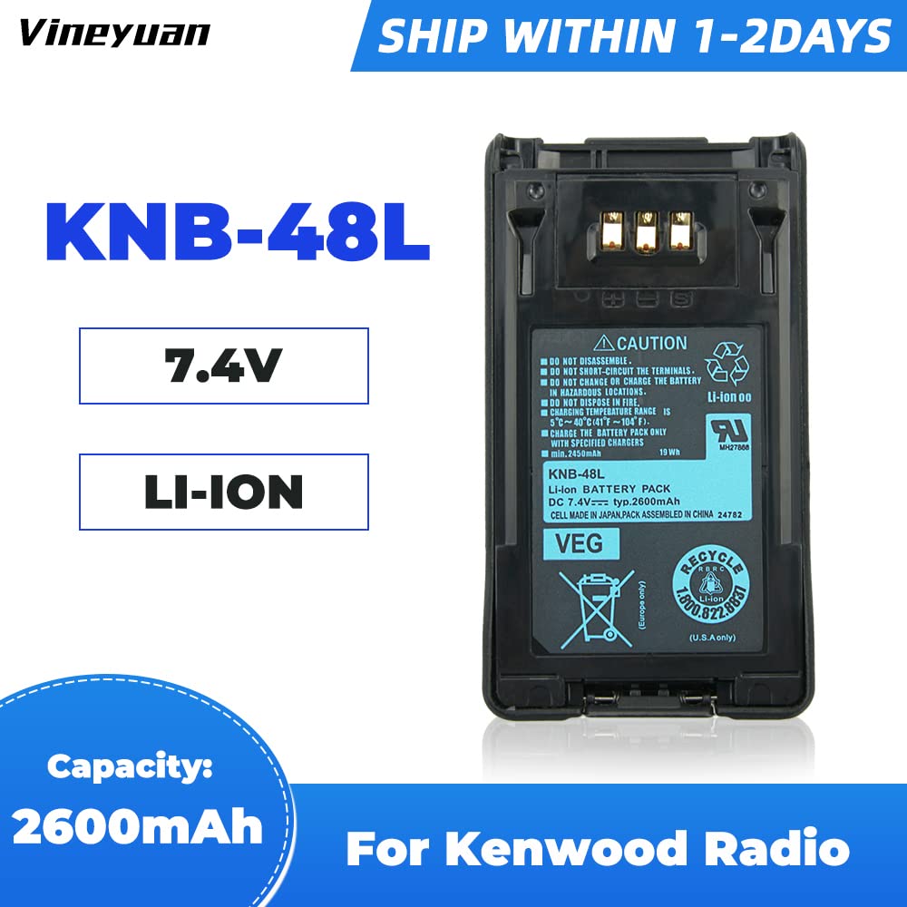 Vineyuan 2600Mah Li Ion Knb 48L Battery(S) For Kenwood Tk 5220 Tk 5320 Nx 200 Nx 300 Knb 47L Two Way Nexedge Radios Replacement
