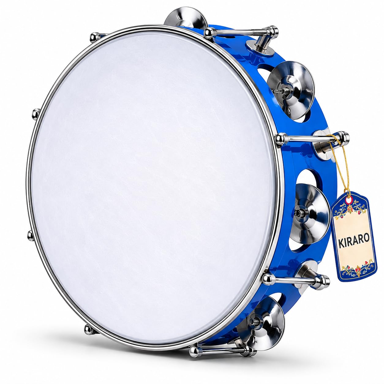 Kiraro 12 Inch Dafli Tambourine For Bhajan Kirtan Jagran & Folk Music | Large Hand Percussion Musical Instrument With Metal Jing