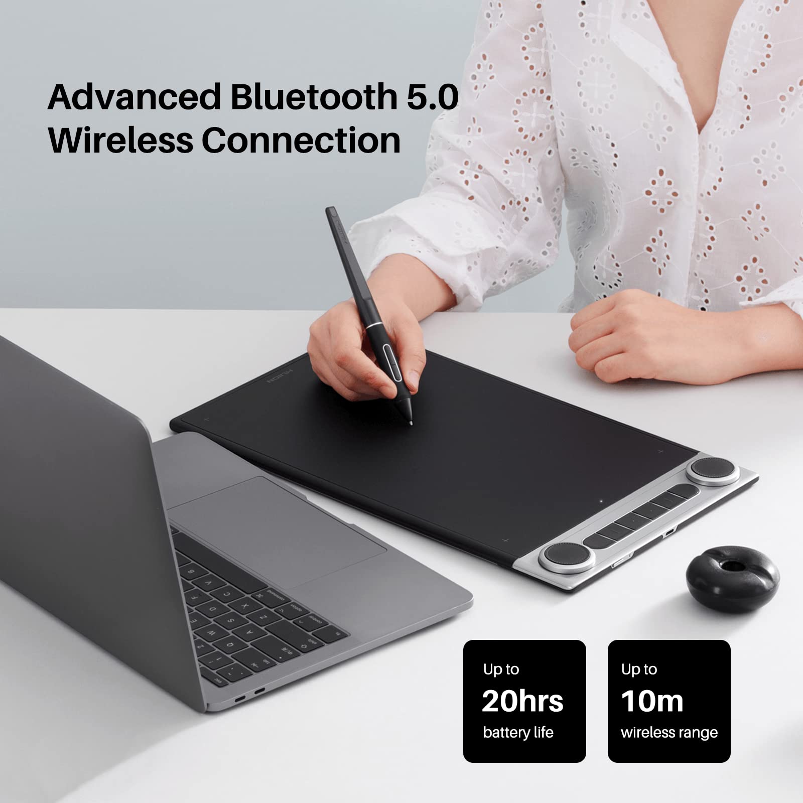 Huion Inspiroy Dial 2 Bluetooth Wireless Graphics Drawing Tablet With Dual Dials Battery-Free Stylus Pw517 For Digital Art And G