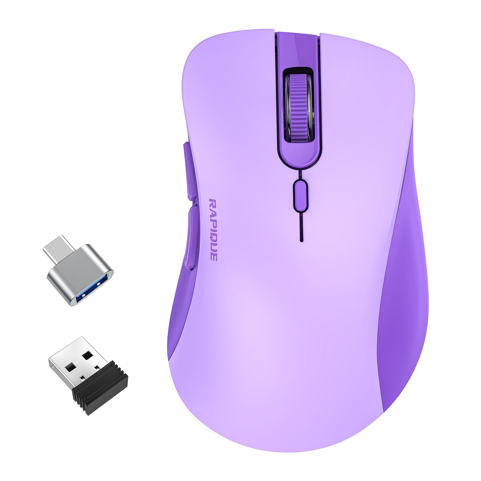 Rapique Wireless Mouse   Silent Computer Mice With Usb Receiver & Type C Adapter, Low Power, Ergonomic Cordless Mouse For Laptop