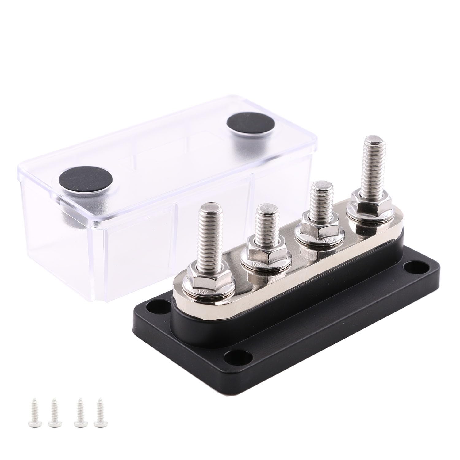 Gloaso 300A Copper Bus Bar 12V Car Buss Bar Power Distribution Block With Cover Marine 4 X 5/16'' Studs Terminals Blocks, Heavy 