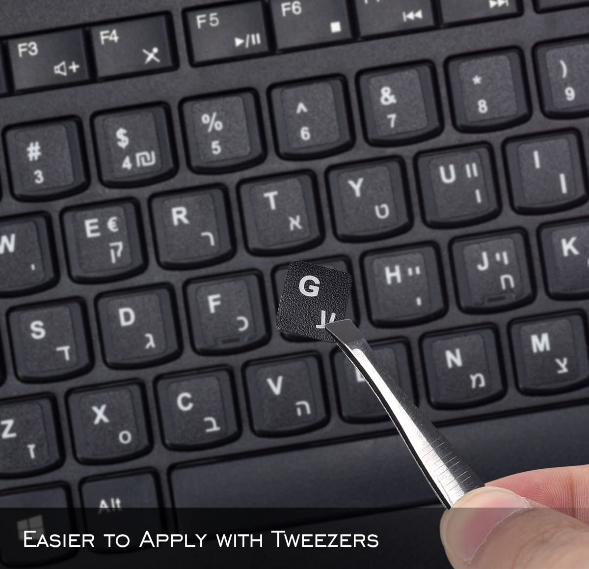 2Pcs Hebrew Keyboard Stickers Computer Keyboard Stickers Black Background With White Lettering, Keyboard Letters Replacement Sti