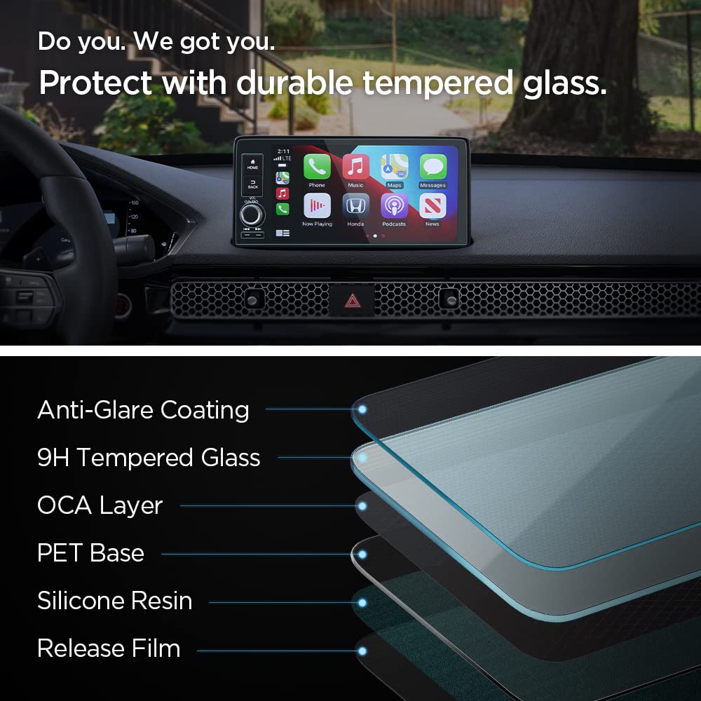 Spigen Tempered Glass Screen Protector [Glastr Slim] Designed For Honda Civic (2025 2022), Honda Cr V (2025 2023), Honda Hr V (2025 2022) 9 Inch Dashboard Touchscreen   Matte/Anti Finger Print