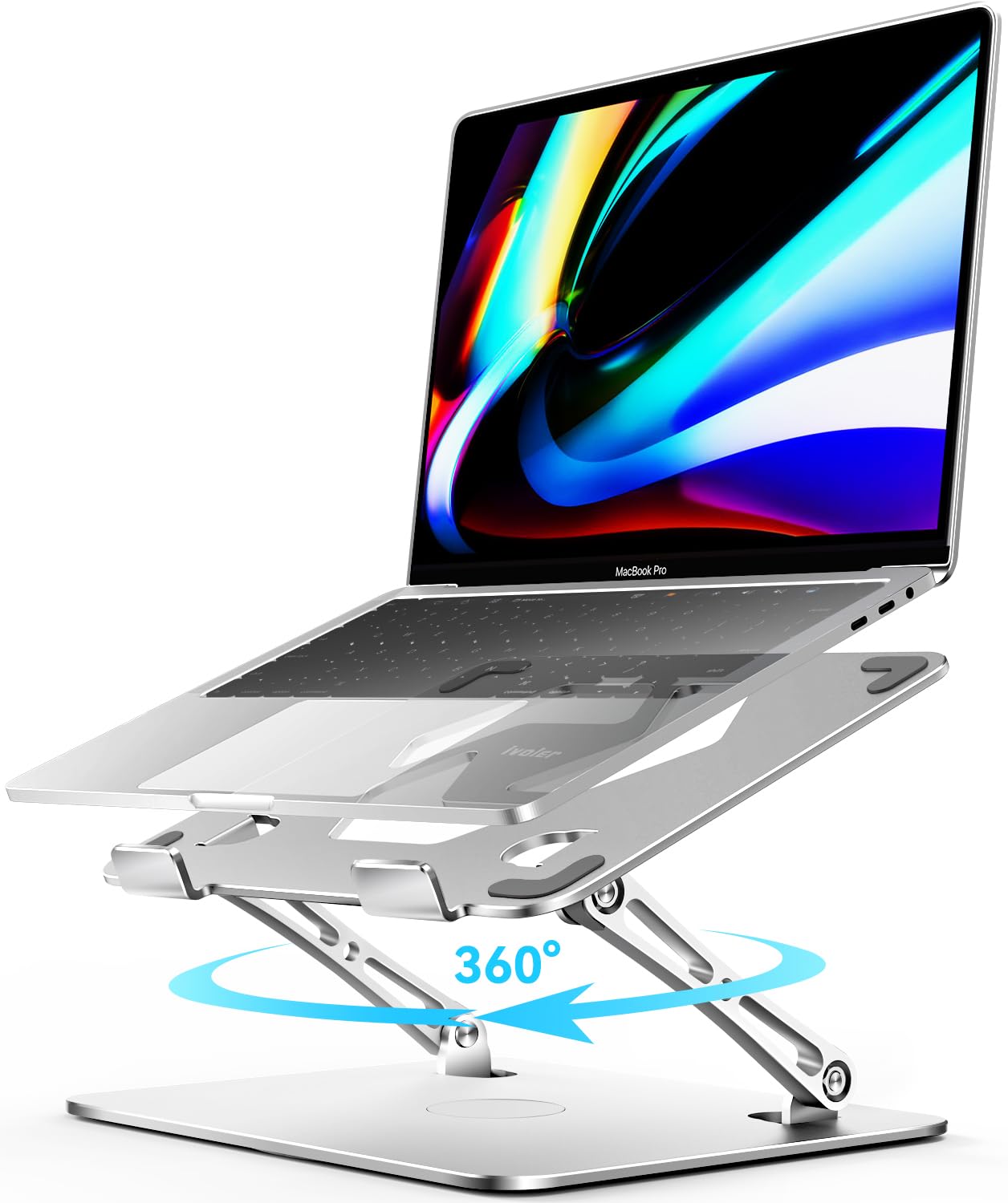 Ivoler Adjustable Laptop Stand With 360� Rotating Base, Ergonomic Laptop Stand For Desk, Foldable & Portable Laptop Riser, For Collaborative Work, Fit Macbook Laptops Up To 16 Inches Silver