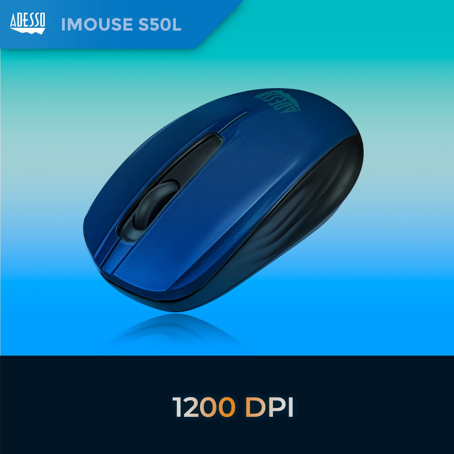 Adesso Imouse S50 Wireless Mini Mouse, 2.4 Ghz Frequency/33 Ft Wireless Range, Left/Right Hand Use, Blue