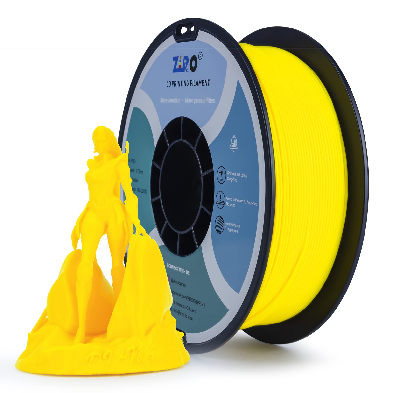 ZIRO PLA Filament 1.75mm,3D Printer Filament PLA PRO Basic Color Series 1.75MM 1KG(2.2lbs), Dimensional Accuracy +/- 0.03mm,Yell