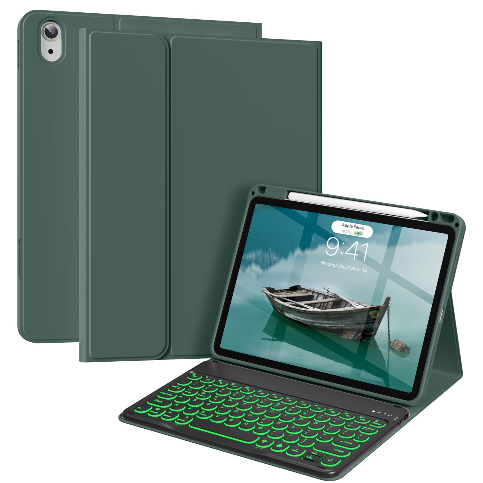 Aoub Keyboard Case For Ipad Air 11 Inch M2 2024, Ipad Air 5Th/4Th Gen 2022/2020, 7 Color Backlit, Folio Detachable Wireless Blue