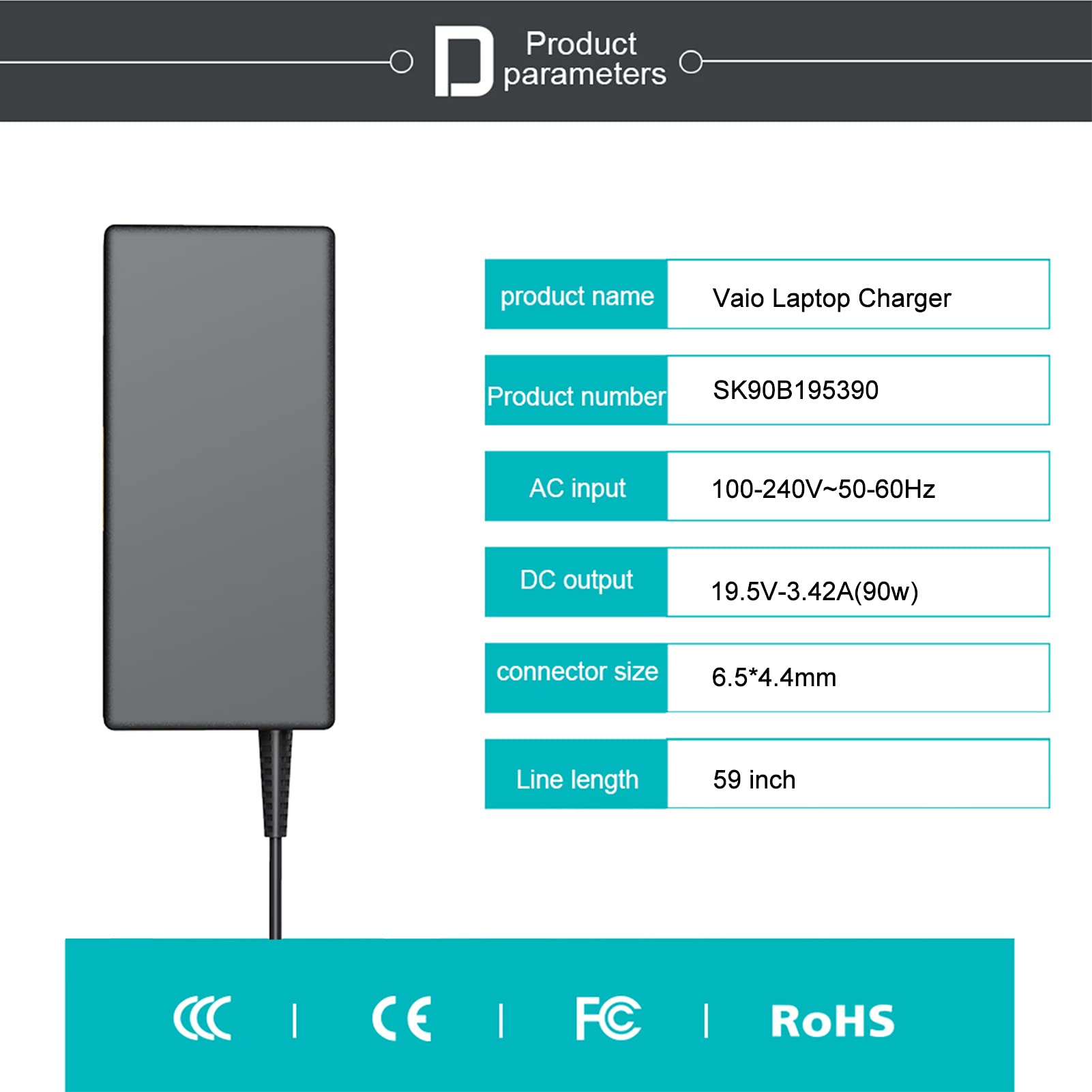 Sony Vaio Laptop Charger 19.5V, Pcg 71913L Charger, Vaio Charger Ac Adapter Power Cord
