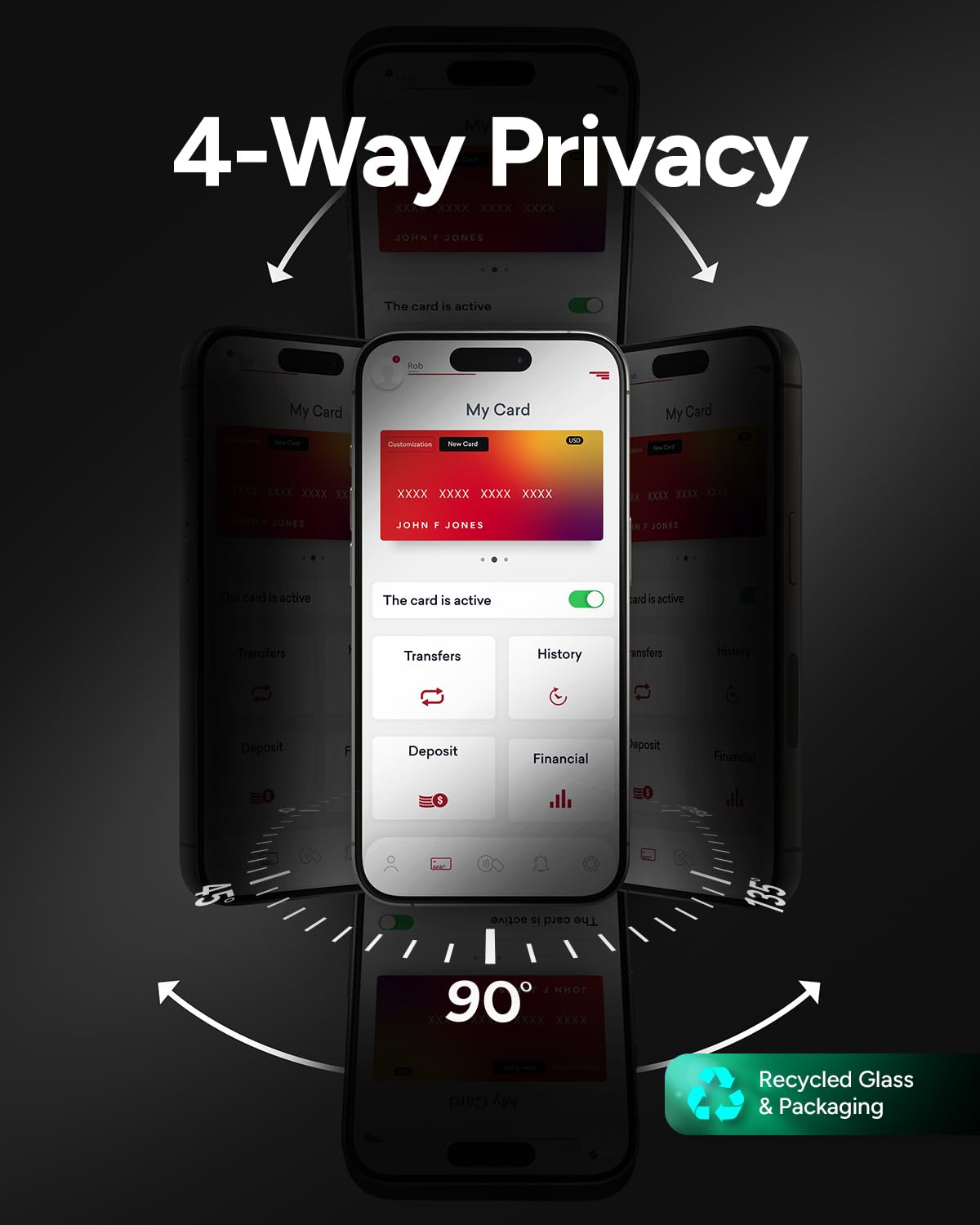 Zagg Glass Elite Privacy 360 Screen Protector For Iphone 16 Plus / 15 Plus   4 Way Privacy, Ultra Strong Tempered Glass, 5X Stro