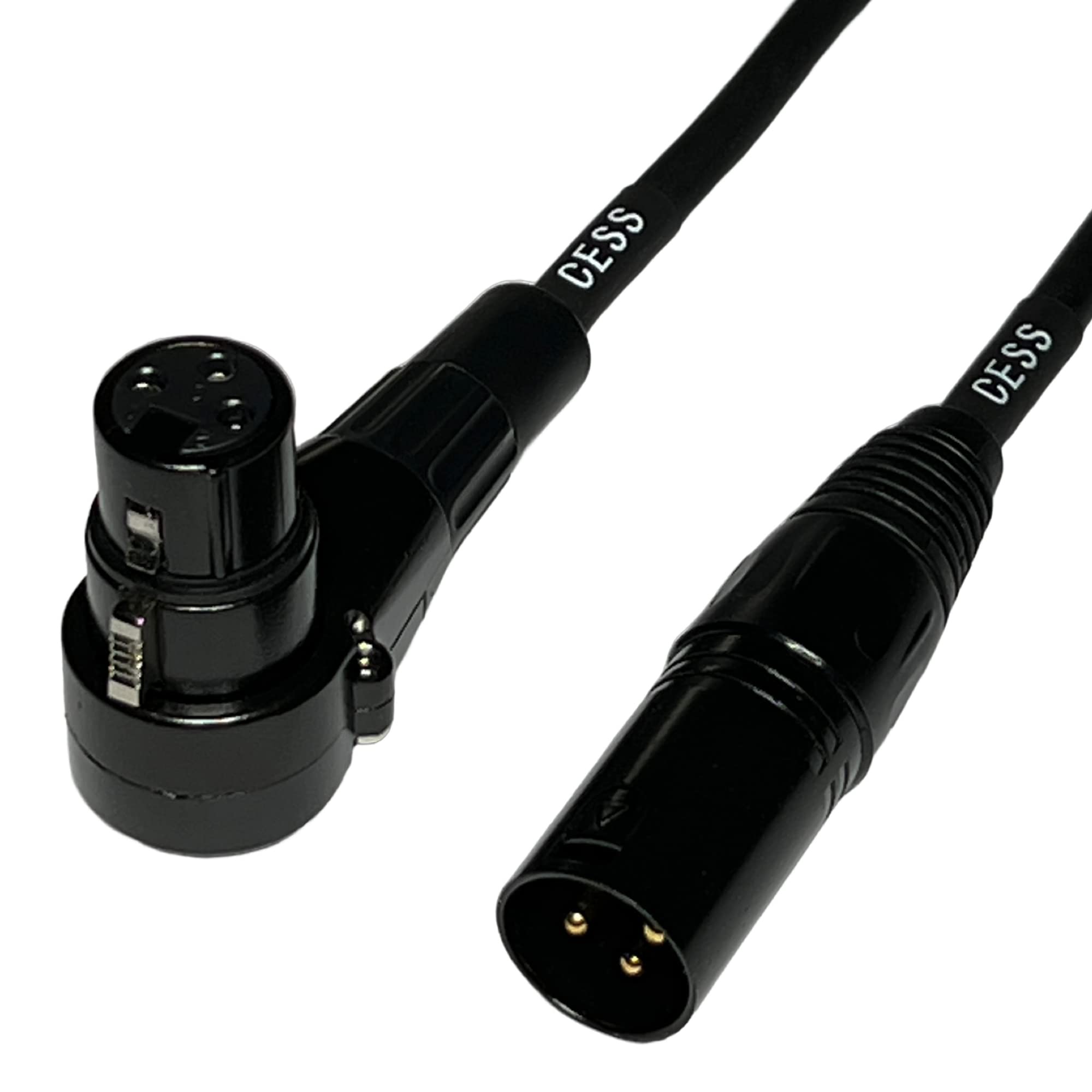 Cess 041 Right Angle Female Xlr To Straight Male Xlr Plug Cable, 3 Pin To 3 Pin, 2 Pack