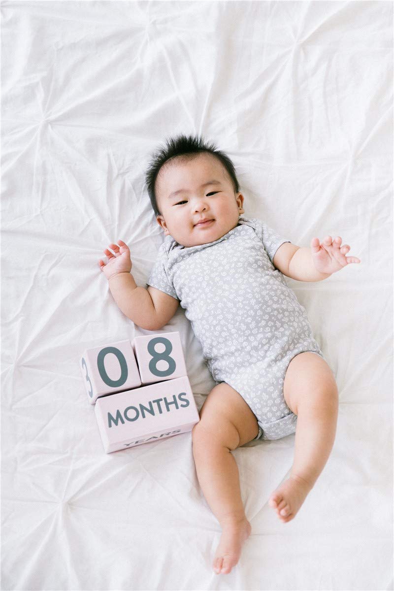 Pearhead Wooden Baby Photo Sharing Milestone Age Blocks, Monthly Milestone Prop For Baby Girl, Gift For New And Expecting Parent