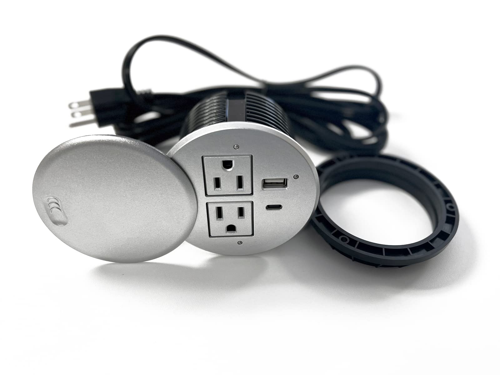 Apexdesk Desktop Power Grommet With 2X Ac Outlets, 1X Usb-C And 1X Usb-A Charging Ports. Fits 3.15 Round Desk Grommet Holes - Si