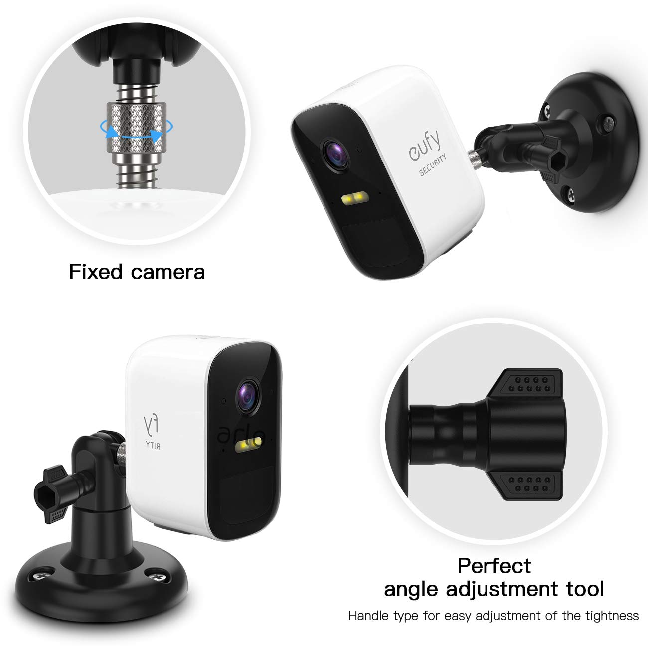 Vomenc Adjustment Wall Mount Holder Compatible With Eufycam 2C,Eufycam 2,Eufycam E And Other Eufycams Compatible Models,1/4' Screw Eufycam Wall Mounts (2Pack, Black)