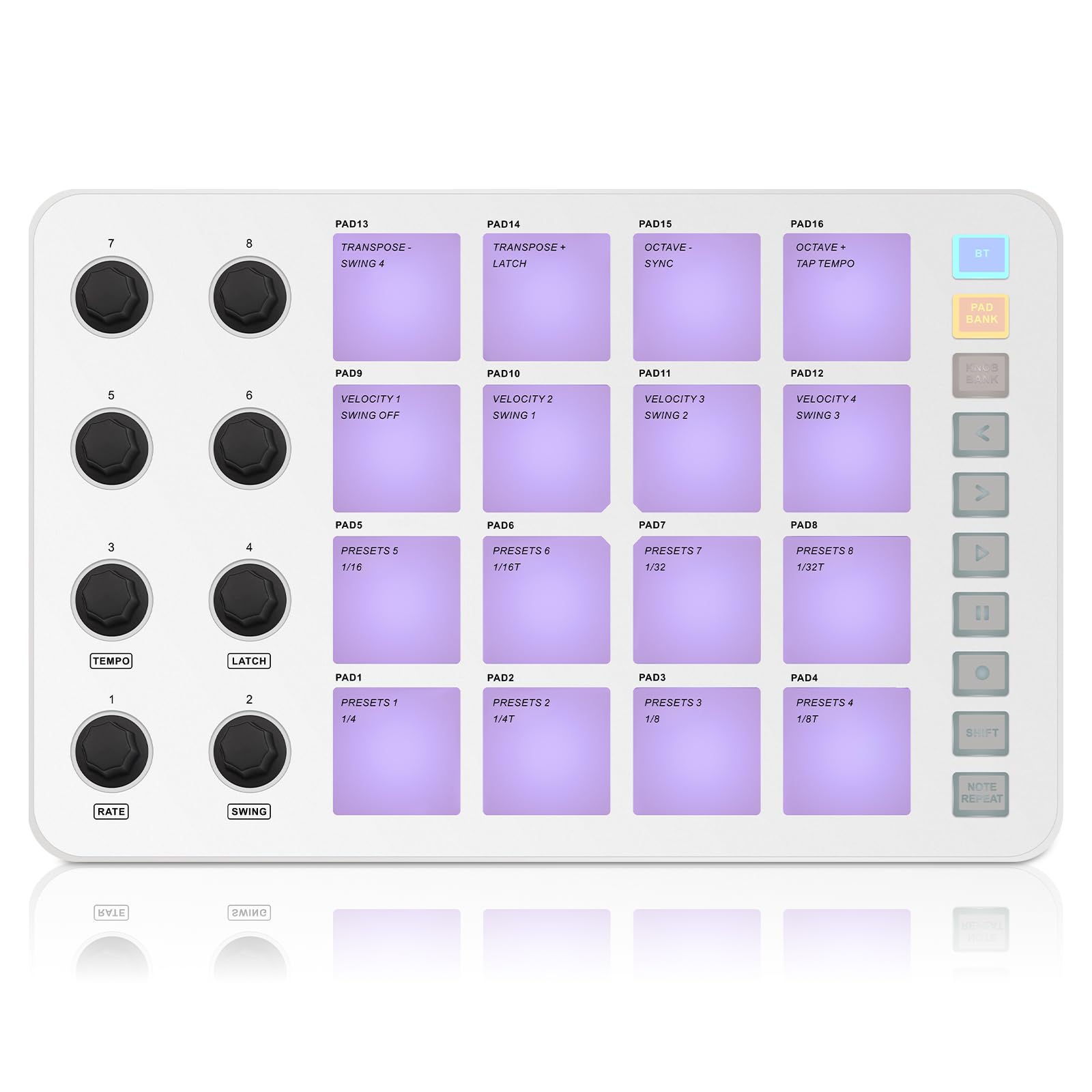 M Wave Wireless Midi Controller Pads, Bluetooth Portable Usb Midi Controller With 16 Mpc Drum Pads, 8 Assignable Knobs, Note Rep