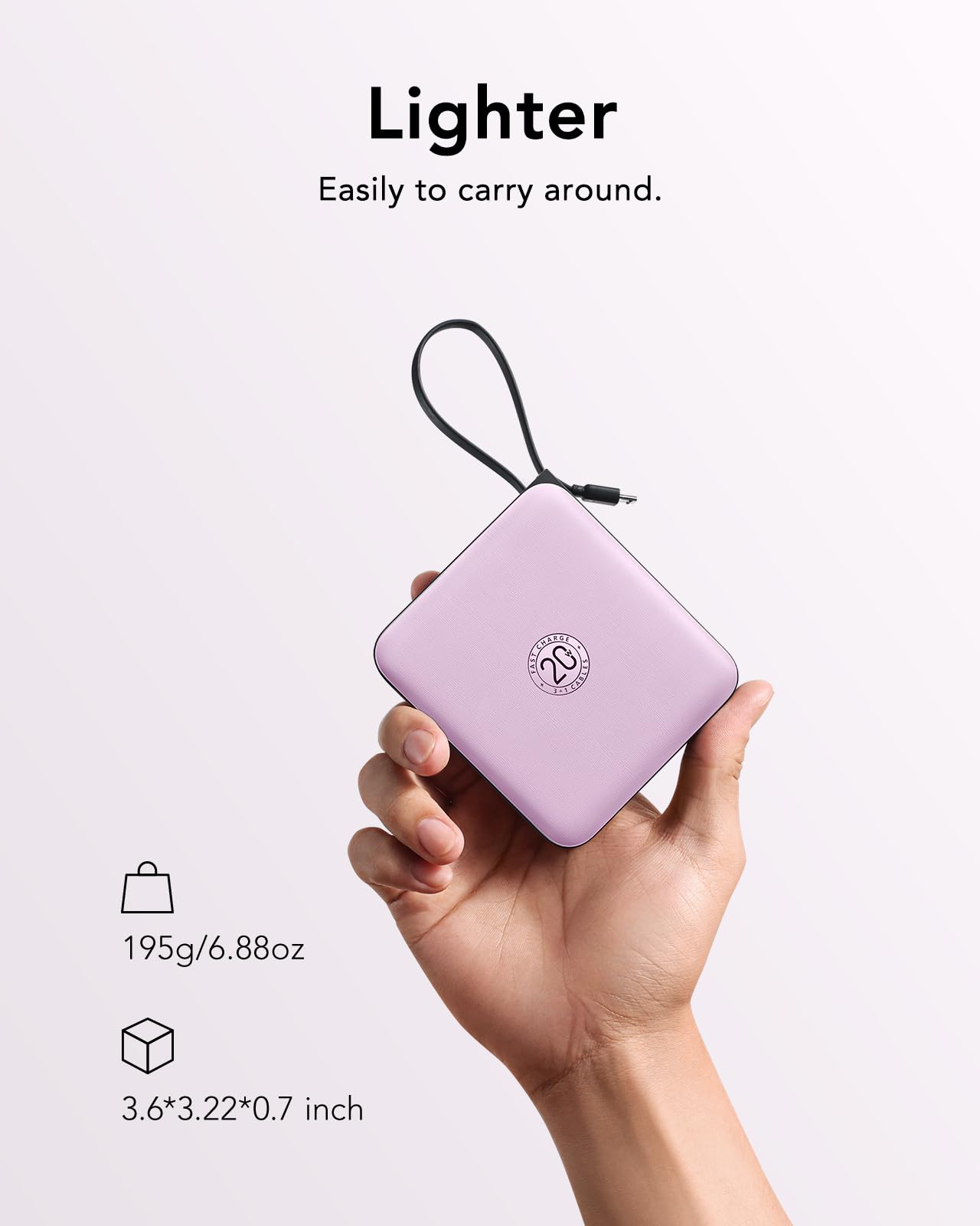 Vrurc Portable Charger With Built In Cable, 10000Mah Power Bank, 22.5W/Pd20W Fast Charging Usb C Battery Pack For Iphone 16 15 1