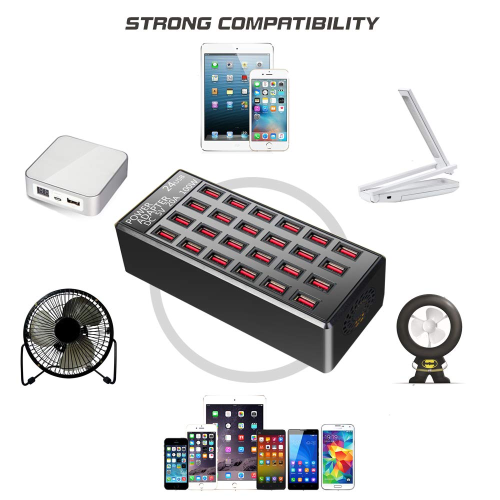 100W 24(20A) Port, Usb Fast Charging Station,Travel Desktop Usb Rapid Charger,Multi Ports Charging Station Organizer Compatible