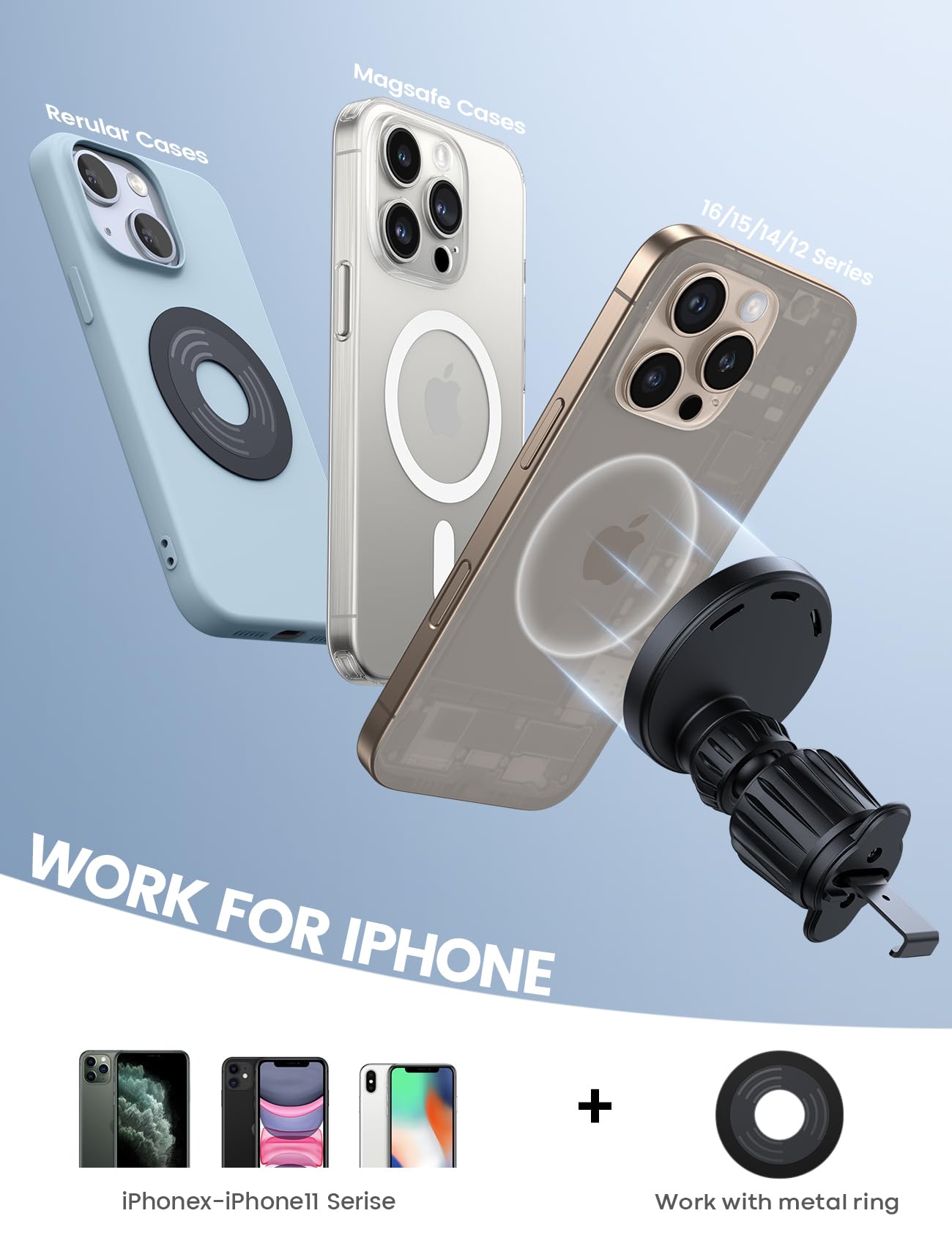 Lamicall For Magsafe Car Mount Charger - [2025 Ultra Magnet] 15W Wireless Car Phone Holder Charger - Handsfree Magnetic Phone Ho