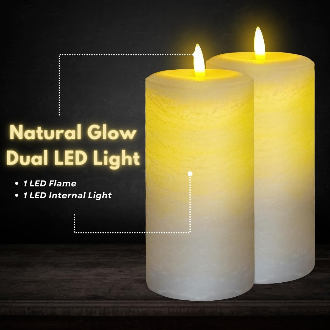 Lumipur Signature Natural Glow Flameless Wax Pillar 2 Pack Led Candles 3.5'' X 7'' Gray Fog