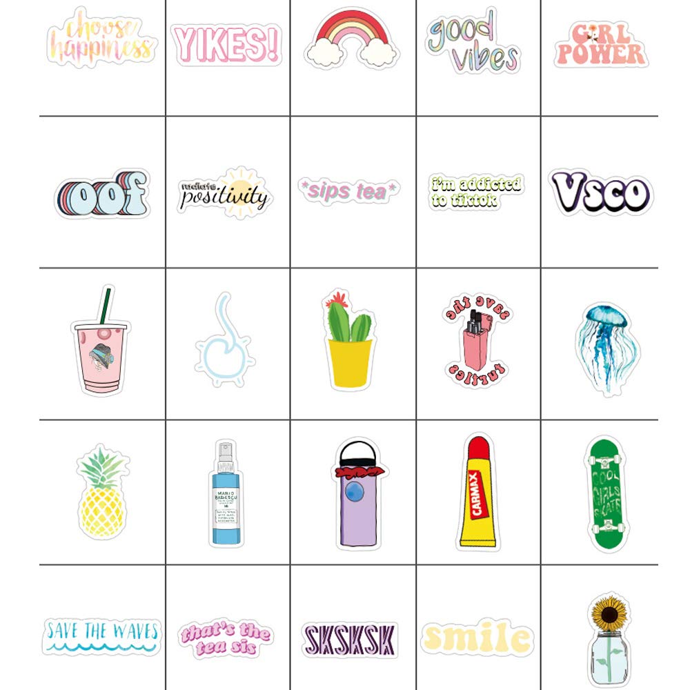 Vsco Stickers For Water Bottle 50 Packs, Cute Waterproof Aesthetic Vinyl Decal Stickers For Teens Girls Perfect For Waterbottle
