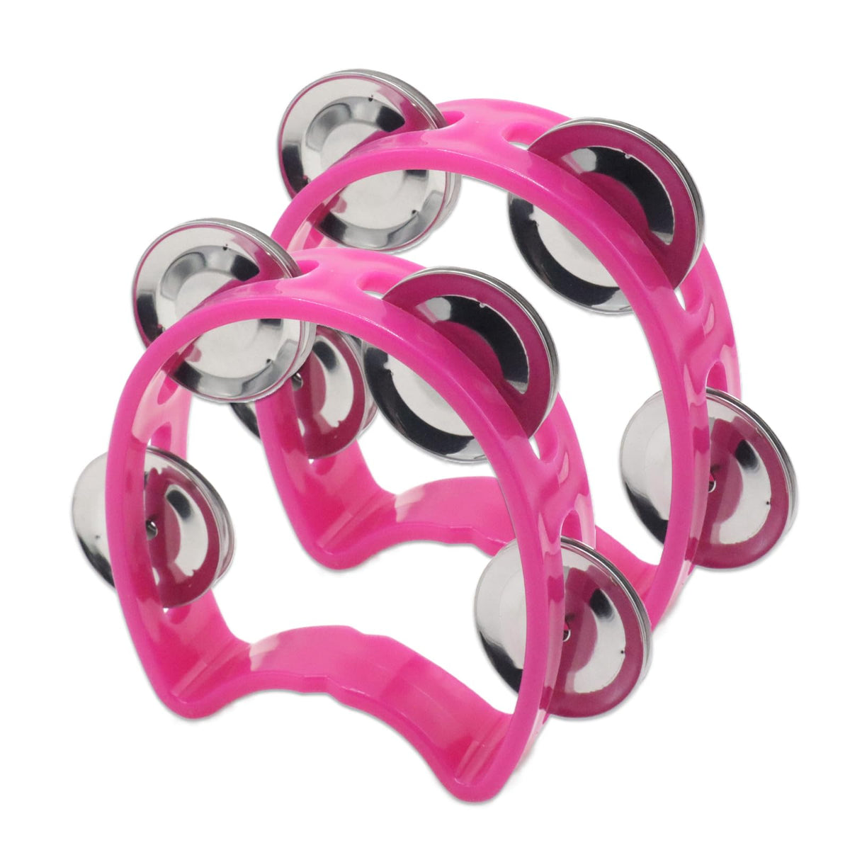 Cheerock Pack of 2 Plastic Percussion Handheld Tambourines with 4 Jingle Bells, Pink Mini Hand Bell Percussion, Musical Rhythm I