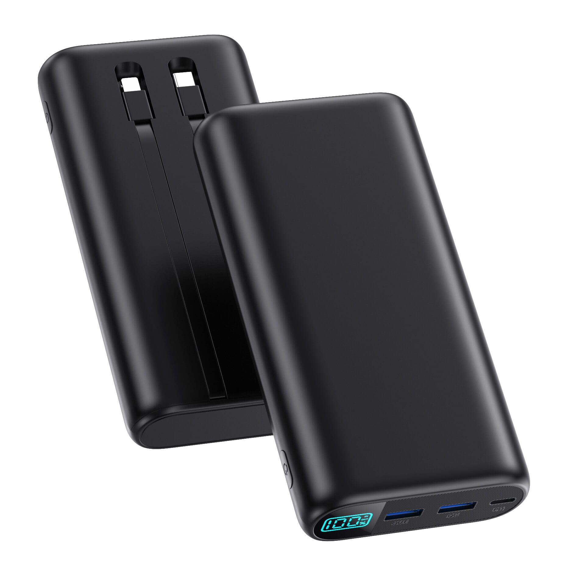 Portable Charger 40,800mAh Power Bank with Built-in Cables,5 USB Output Battery Pack Backup,25W PD USB C Phone Charging Travel E