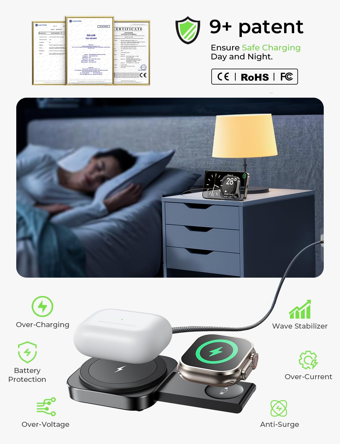 Lisen For Magsafe Charger Stand For Apple,Travel Charger For Iphone 16 Pro Charging Station Pad,Magnetic Wireless Charger For Ip