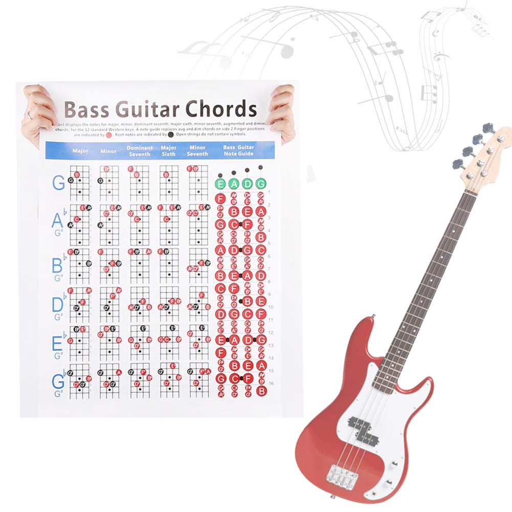 Ritoeasysports Guitar Chords Chart,Bass Guitar Finger Practice Chart Poster 4 String For Beginner Art Paper Musical Instrument A