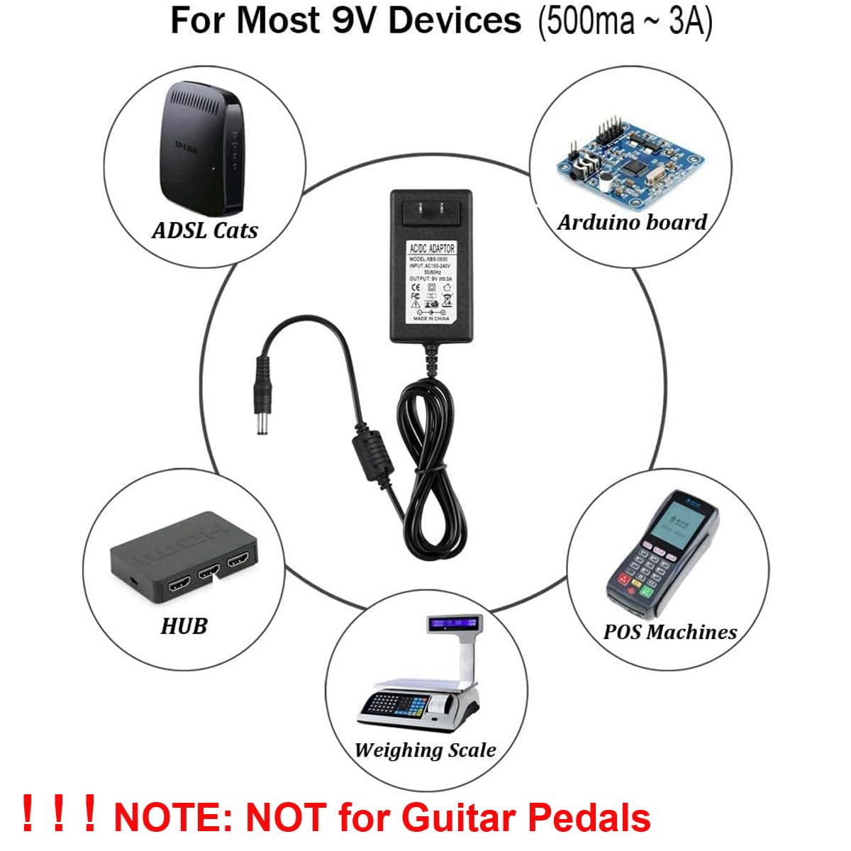 Alloverpower 9V 3A 27W Dc Power Supply Adapter Power Cord Charger For Schwinn Exercise Bike Or Arduino Uno R3, For Crosley Cruis