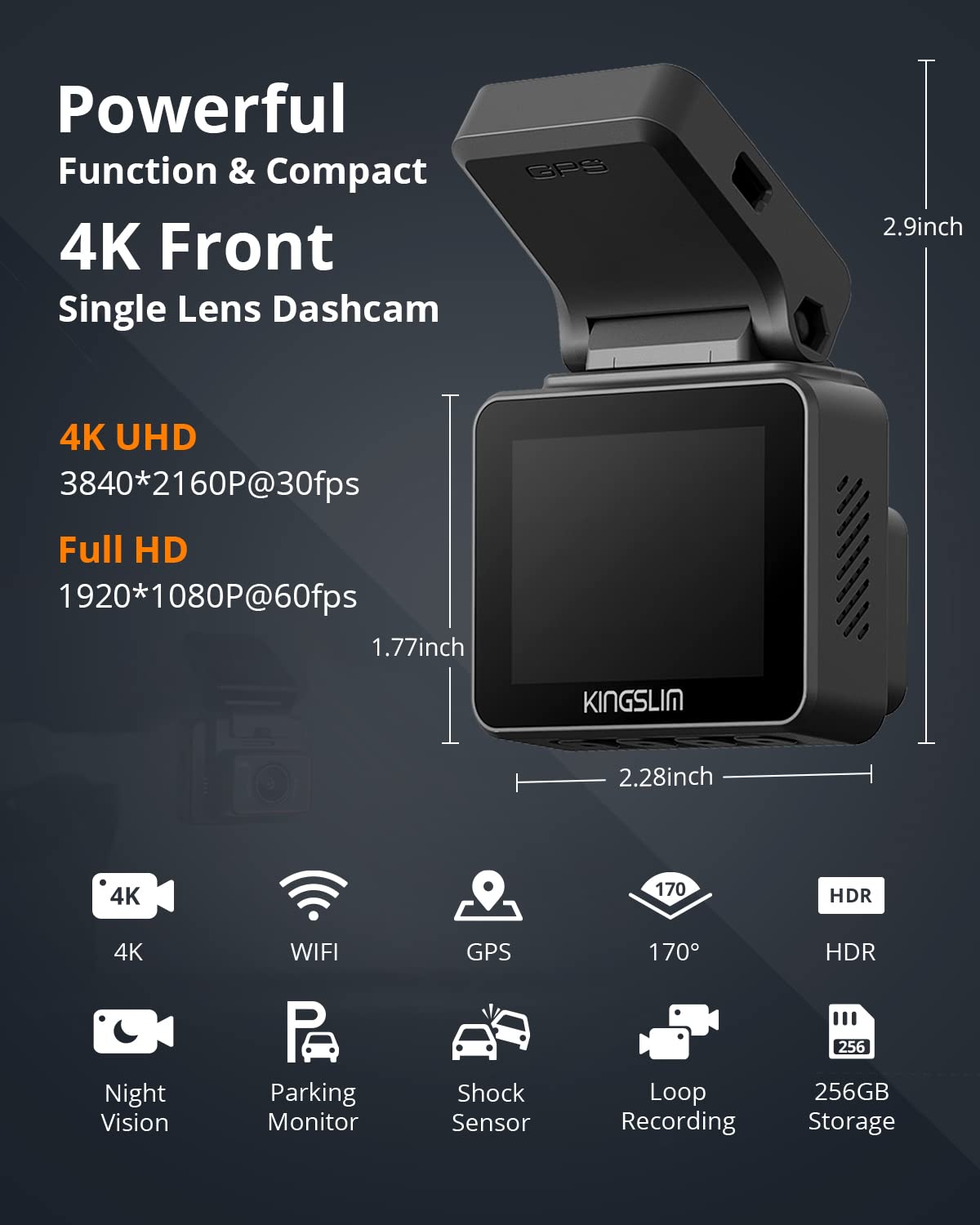 Kingslim D5 4K Dash Cam With Wifi   Front Dash Camera For Cars With Gps And Speed, Sony Night Vision, Support App And 256Gb Max