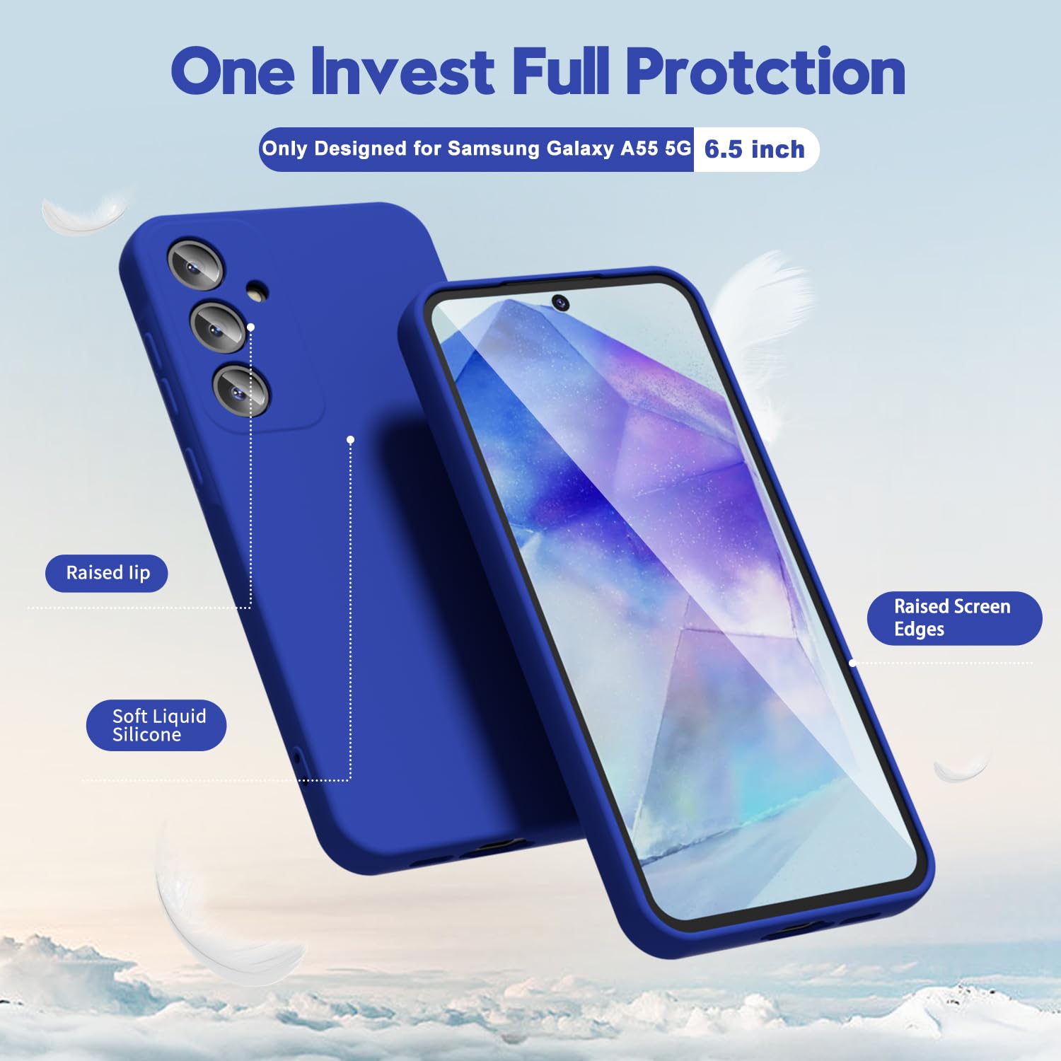 Oakxco For Samsung Galaxy A55 5G Case Liquid Silicone, Soft Rubber Gel Elegant Aesthetic Basic Simple Cover, Cute Thin Slim Tpu