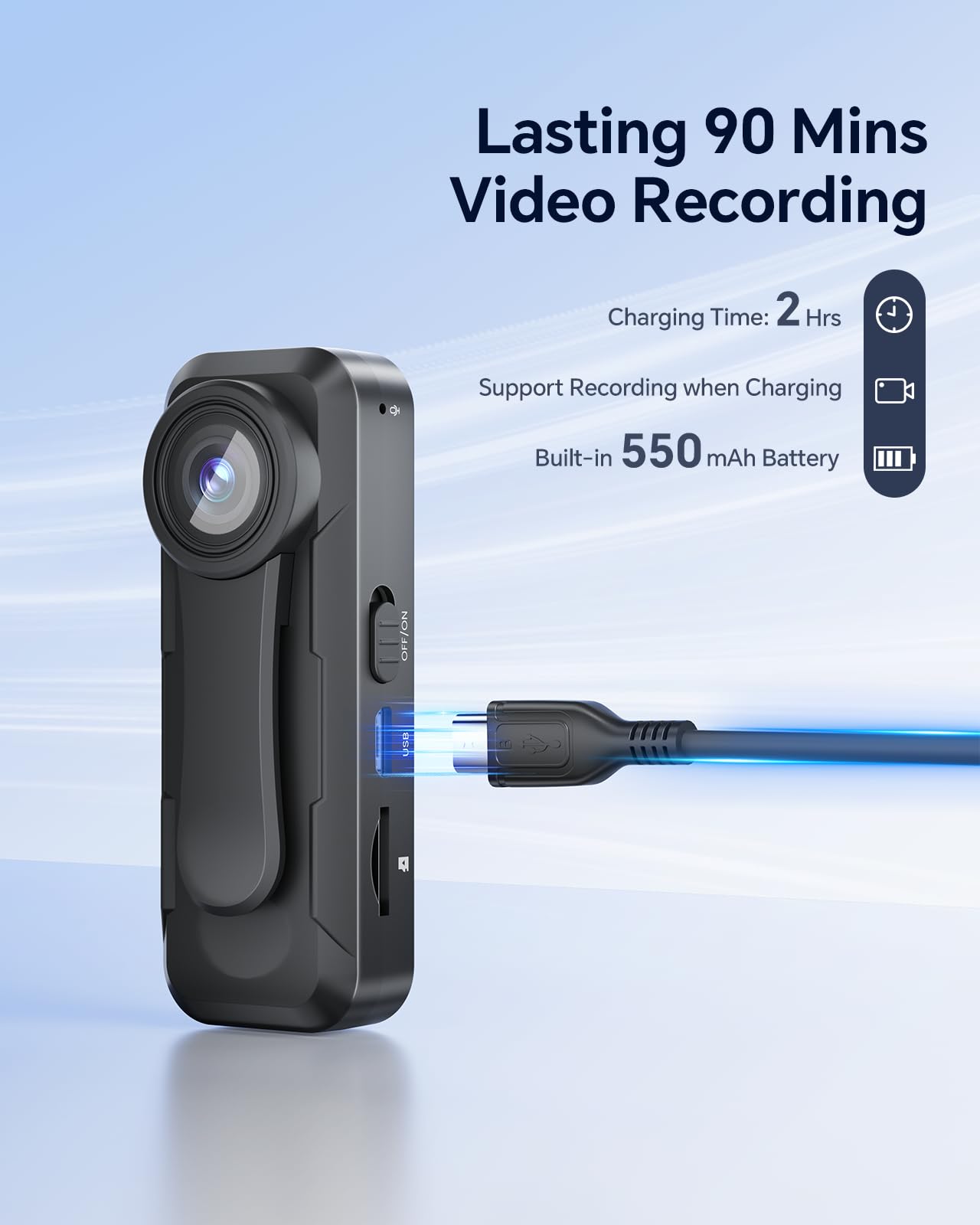 Boblov W1 64Gb Hd 1080P Body Worn Camera, Wearable Body Camera With 2 Clips, Loop Recording Body Camera Support Time Stamp, Back